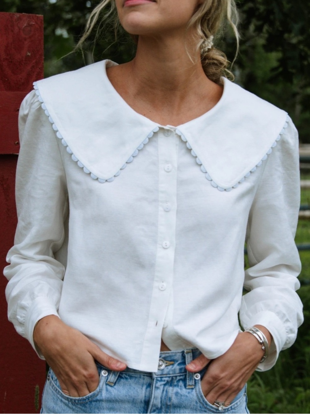 NWT Few Moda Maddie Prior-Hull Alfresco Linen Sailor Collar Top S
